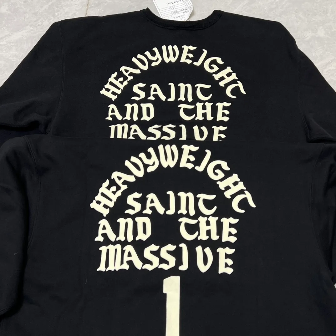 Printing proofing SAINT Mxxxxxx CREW SWT/IT'S SAINT/BLK flocked SAINT sweatshirt black S-XL ⚠️Note important point: this is flocked printing